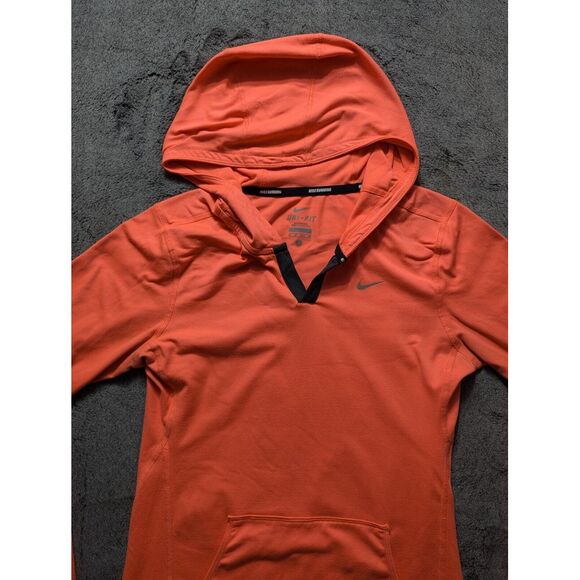 Nike Running Long Sleeve Hooded Shirt Women's Size XS Orange Dri Fit - Picture 2 of 14